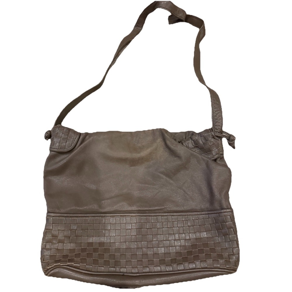 Brio! Vintage Woven Leather Purse Crossbody Shoulder Bag Taupe